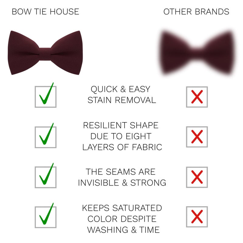 Bow Tie House Burgundy Mens Bow Tie for Maroon Men Bow Ties Gabardine Material for Adults Big Bowtie, Men Bowties Formal Pre-Tied Fabric Clip on Shape in Solid Handmade Colors for Prom & Wedding (Large, Burgundy) - Image 3